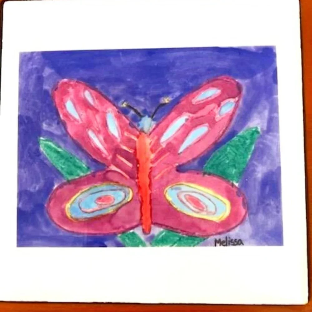Vintage Wooden Jewelry‎ Box w/ Butterfly Decorative Tile